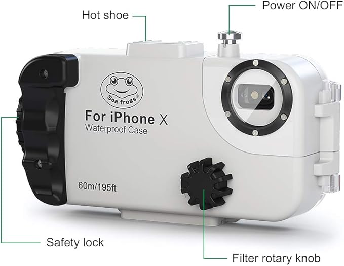 Waterproof Case for iPhone X/XS 60M/195FT Underwater O Ring Full Sealed Cover Snowproof Shockproof Dirtproof IPX8 Certified (White)