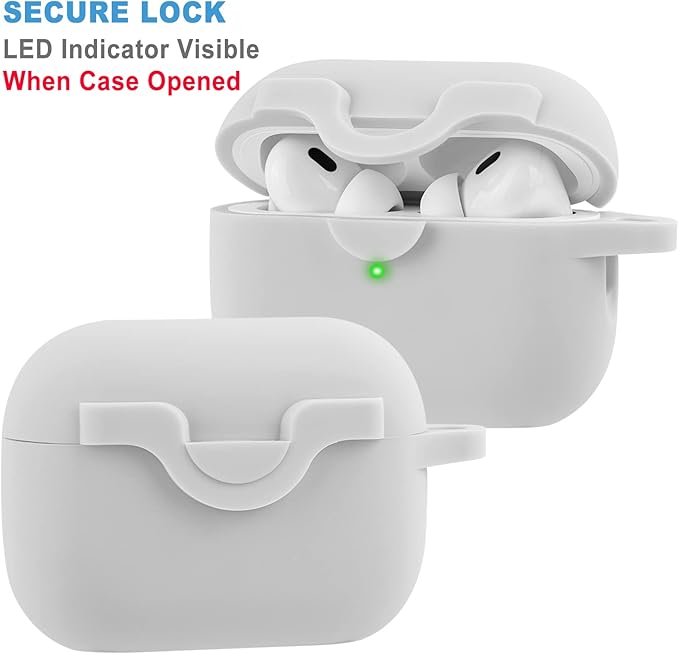 Secure Lock Case for Airpods Pro 2 Case with Cute Bling Keychain, Silicone Protective Case Cover for Airpods Pro 2nd Generation Case Women Girls - Grey