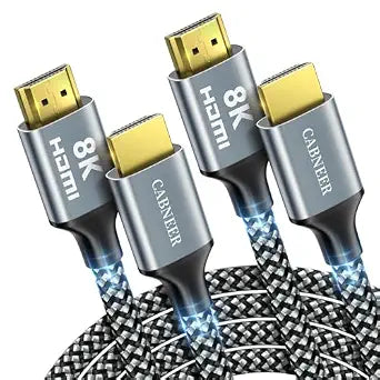 8K HDMI Cable 15 ft 2Pack, 48Gbps High Speed HDMI 2.1 Cable, Braided HDMI Cable 2.1 8K 60Hz 4K 120Hz Support for HDR eARC HDCP 2.2/2.3, HDMI Cord Compatible with HDTV, Laptop, Monitor, PC