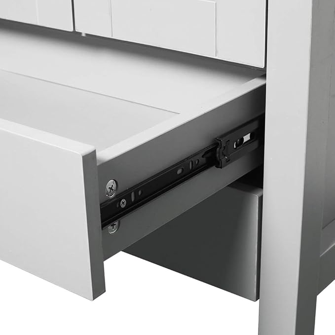 eclife 48" Modern Bathroom Vanity Sink Combo Freestanding Cabinet with Small Side Cabinet, White Square Ceramic Vessel Sink, Water Save Faucet, Drain (Gray+A07)