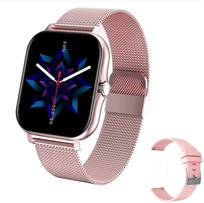 Smart Watch for Women Fitness Tracker: Gold Smart Watches for Women Digital Mens Watches Make/Answer Call Waterproof Running Smartwatch Android and iOS iPhone Compatible Heart Rate Monitor (Pink)