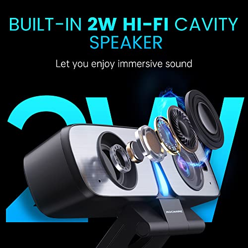 RC08 2K Webcam with Speaker, Webcam for PC, HD Web Cam with Noise Reduction Mic/Harman Speaker/4X Eptz/Privacy Cover/0.2S Auto-Focus/Low Illumination, Computer Camera for Zoom/Teams/Meeting
