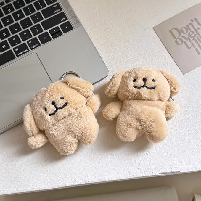 SGVAHY Furry Case for AirPods 1/2, Funny Cute 3D Cartoon Plush Design Puppy Apron Dog Soft Warm Fluffy Cover Keychain Anti-Fall Protective Case Women Girls
