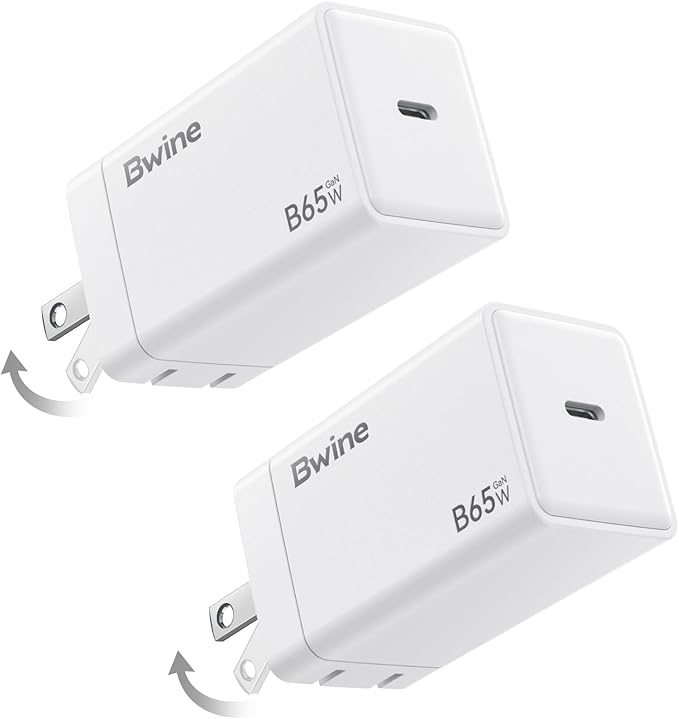 Bwine 65W GaN USB C Charger Fast, Compact & Powerful Charging Block for or MacBook, iPad, iPhone, Samsung, Drone(2X Adapter)
