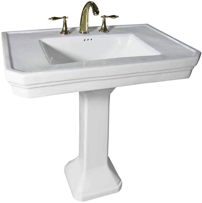 Renovators Supply Victorian 32" W Large Pedestal Bathroom Sink – Heavy-Duty White Porcelain, Pre-Drilled Widespread Faucet Holes, and Overflow