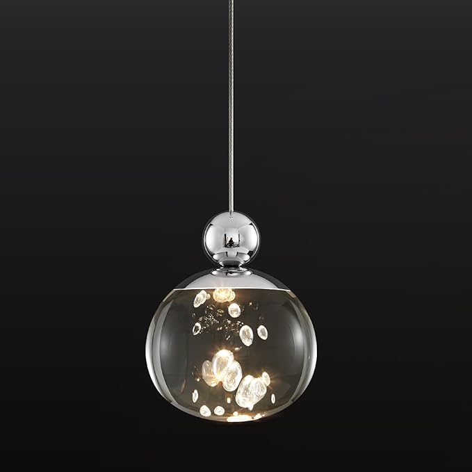 Modern Pendant Lighting ,6W Dimmable LED Chandelier with Remote, Updated Acrylic Housing and Bubble Kitchen Light for Kitchen,Dining Room,Living Room,Corridor and Bar, 3000-6500K (Nickel D4.7inch )