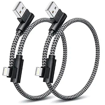 iPhone Charger 1ft 90 Degree MFi Certified Short Lightning Cable 2-Pack
