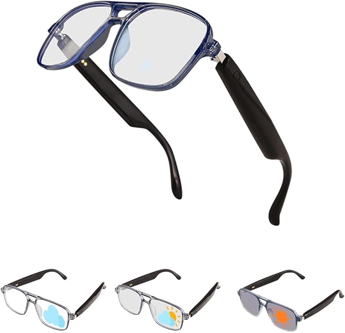 Smart Glasses Bluetooth Audio Glasses Sunglasses Blue Light Glasses for Men Women Color-Change UV Protection Dual Mic