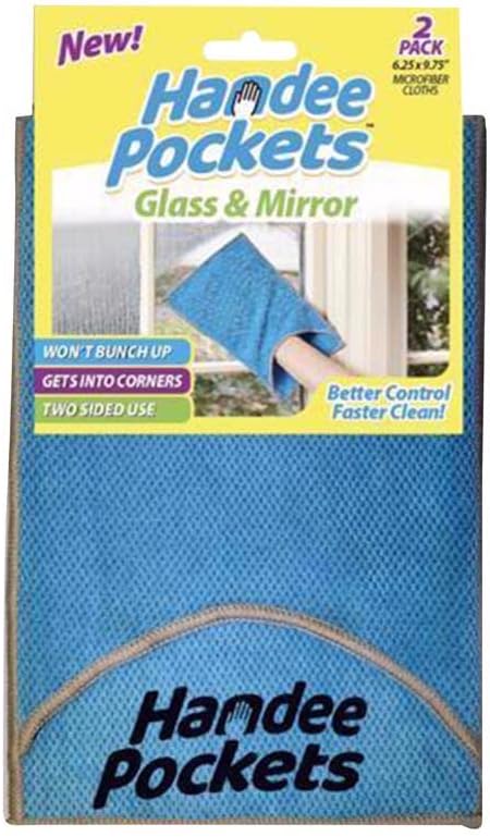 Glass & Mirror Microfiber Cleaning Cloths with Built-in Pockets, 6.25 in. W x 9.75 in. L, 2 Pack - Ultra Absorbent, Reusable, Streak-Free for Glass and Mirror