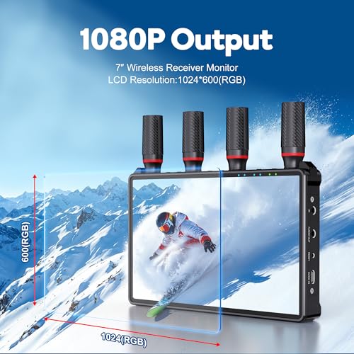 Wireless HDMI Video Transmitter and Receiver: 1 to 5 RX with 7" Monitors, Loop Out, IR Remote, 1312ft Stable Clear Signal & Low Latency for Camera, Filming, Live Stream