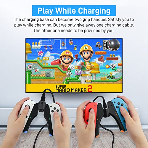 GLDRAM 4 in 1 Joypads Charger Grip for Nintendo Switch & Switch OLED Accessories, Switch Controller Charging Dock Converts to Grip, Charger Dock Stand with LED Indicator and Charging Cable