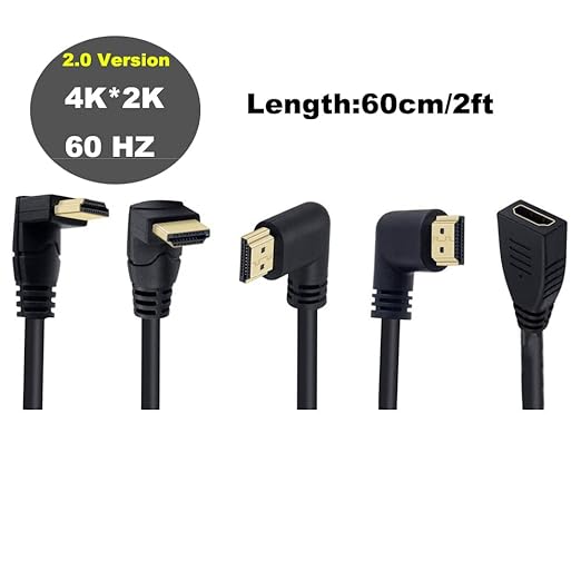 2ft 18Gbps 4K@60Hz HDMI Extension Cable, Right Angle HDMI 2.0 Male to Female Extender Adapter HD High Speed Shield Cord for Xbox HDTV PS4 PS5 Switch