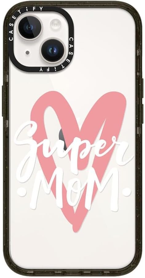 CASETiFY Impact Case for iPhone 14 [Slim / 8.2 ft. 4X Military Grade Drop Protection/Wireless Charging Compatible] - Super mom. Mother's Day - Clear Black