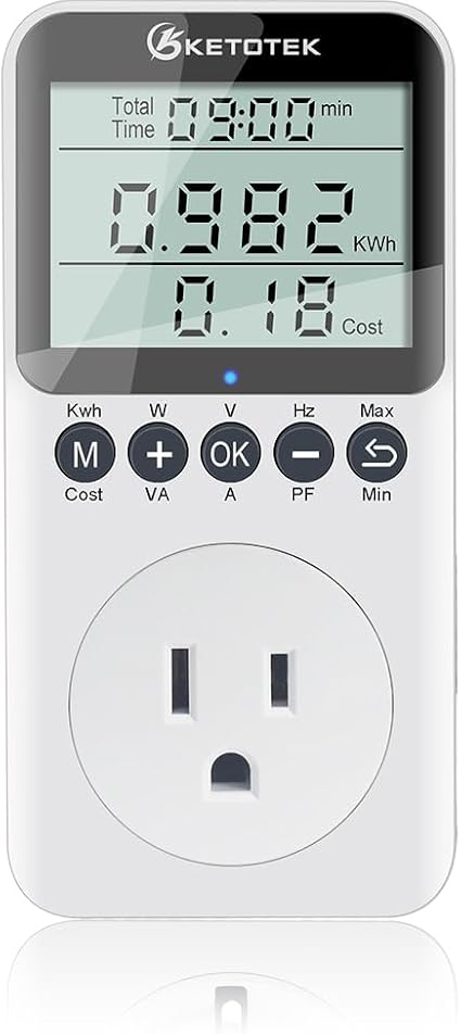 KETOTEK Watt Meter Power Meter Plug Electricity Usage Monitor for Home, Energy Monitor with LCD Display, Kilowatt Meter Socket Outlet, Voltage Amps Power Consumption Meter, Overload Protection