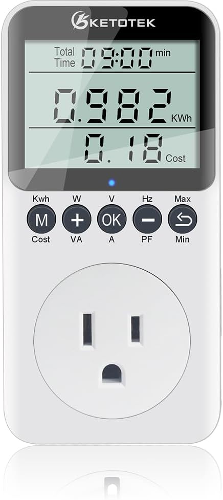 KETOTEK Watt Meter Power Meter Plug Electricity Usage Monitor for Home, Energy Monitor with LCD Display, Kilowatt Meter Socket Outlet, Voltage Amps Power Consumption Meter, Overload Protection