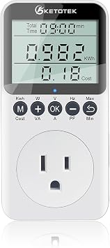 KETOTEK Watt Meter Power Meter Plug Electricity Usage Monitor for Home, Energy Monitor with LCD Display, Kilowatt Meter Socket Outlet, Voltage Amps Power Consumption Meter, Overload Protection