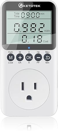 KETOTEK Watt Meter Power Meter Plug Electricity Usage Monitor for Home, Energy Monitor with LCD Display, Kilowatt Meter Socket Outlet, Voltage Amps Power Consumption Meter, Overload Protection