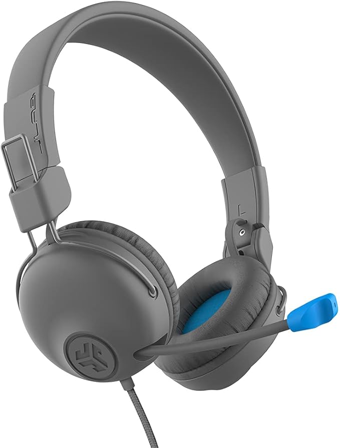 JLab JBuddies Learn On-Ear Kids Headphones, Retractable Boom Mic, Built-in Volume Regulators for Safety, Folding, Adjustable, Great for Schooling Homework and Virtual Classes