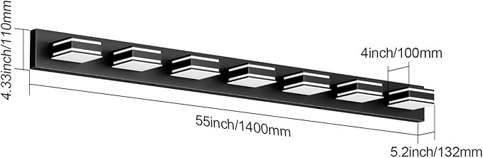 Ralbay 55inch Black Vanity Light for Bathroom 7-Light LED Modern Acrylic Matte Black Bathroom Wall Vanity Lighting Fixtures Over Mirror