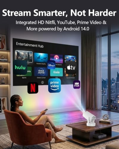 Mini Projector with WiFi 6 and Bluetooth 5.4, Portable Projector 4K Support, 180 ANSI, 5W Soundbase Speaker, Auto Vertical Keystone 210°Rotatable Smart Proyector for Movie Home Outdoor