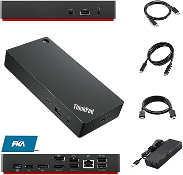 40AY0090US Docking Station Dual Monitor 4K Display Universal USB C Gen 2 Dock with 90W Adapter Includes 4K HDMI Cable DisplayPort Cable and USB C Cable (Renewed)