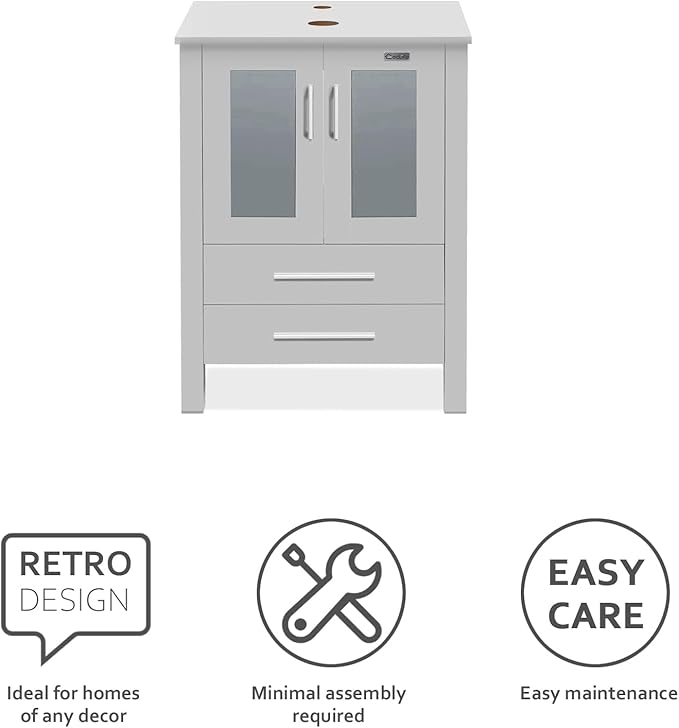 eclife 36" Modern Bathroom Vanity Sink Combo Freestanding Cabinet with Small Side Cabinet, Turquoise Square Glass Vessel Sink, Water Save Faucet, Drain (Gray+A10)