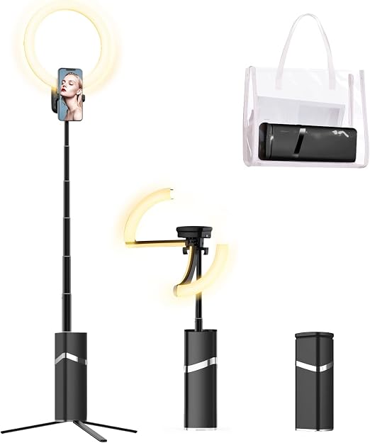 yAyusi Portable Ring Light with Stand, 4000mAh Battery Operated Cordless 10" Foldable Travel Ring Light, 79" Tripod Stand for Video Conference/Selfie/Live Stream/Makeup