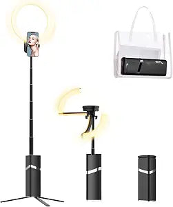 yAyusi Portable Ring Light with Stand, 4000mAh Battery Operated Cordless 10" Foldable Travel Ring Light, 79" Tripod Stand for Video Conference/Selfie/Live Stream/Makeup
