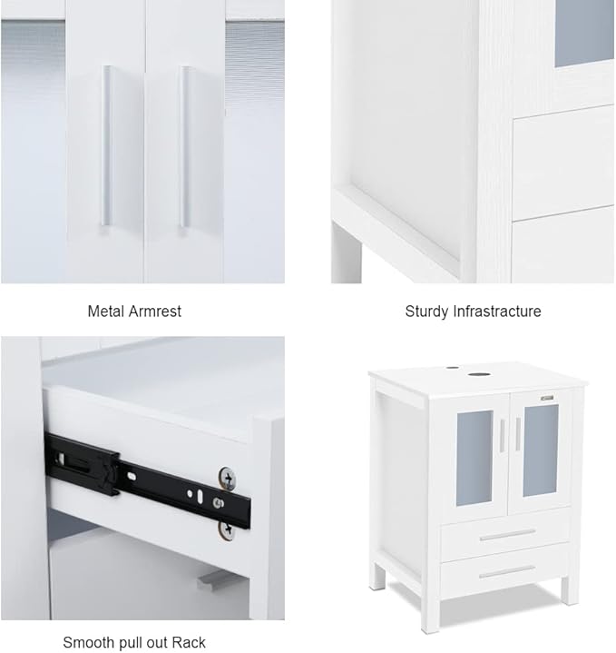 eclife 72" Modern Bathroom Vanity Sink Combo Freestanding Cabinet with Small Side Cabinet, Without Vessel Sink, Faucet, Drain (White Vanity Only)