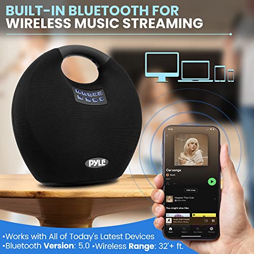 PYLEUSA Wireless Portable Bluetooth Speaker with Built in Rechargeable Battery, Wireless Microphone, Clear Surround Sound, Mini IPX4 Waterproof Speaker for Indoor and Outdoor Activities