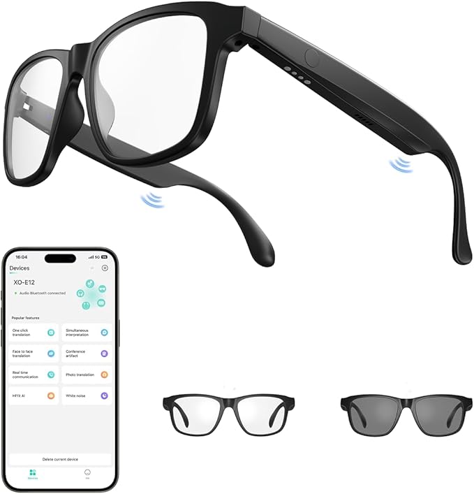 AI Smart Glasses ,Bluetooth Glasses with 140+ Languages Online Translation, Photochromic Lenses, Built-in Mic & Speakers,Anti-Blue Light Lens with Listening Voice Control,Perfect for Indoor Outdoor