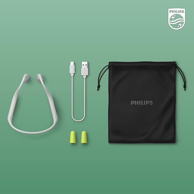 PHILIPS Kids Open-Ear Bone Conduction Bluetooth Headphones with Internal Microphone and Parental Controls, Gray, TAK4607GY