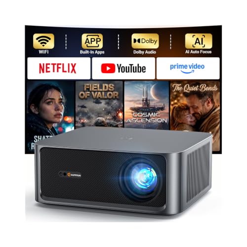 HAPPRUN 3000 ANSI Lumens Outdoor Projector with Built-in Apps, Smart OS