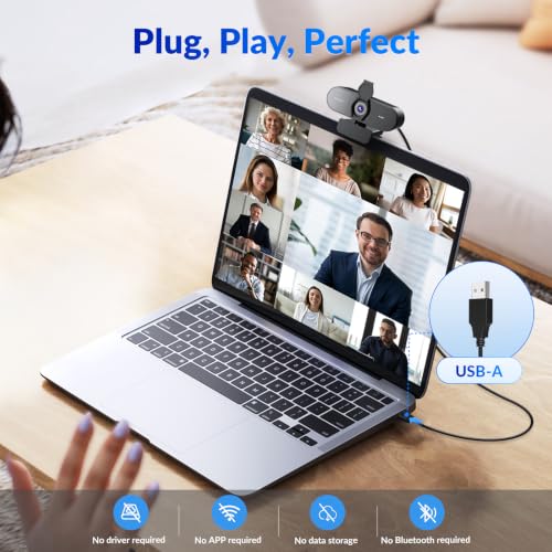 4K Webcam for PC - Ultra 4K HD , PDAF & CDAF Autofocus, 79°FOV, Dual Mics
