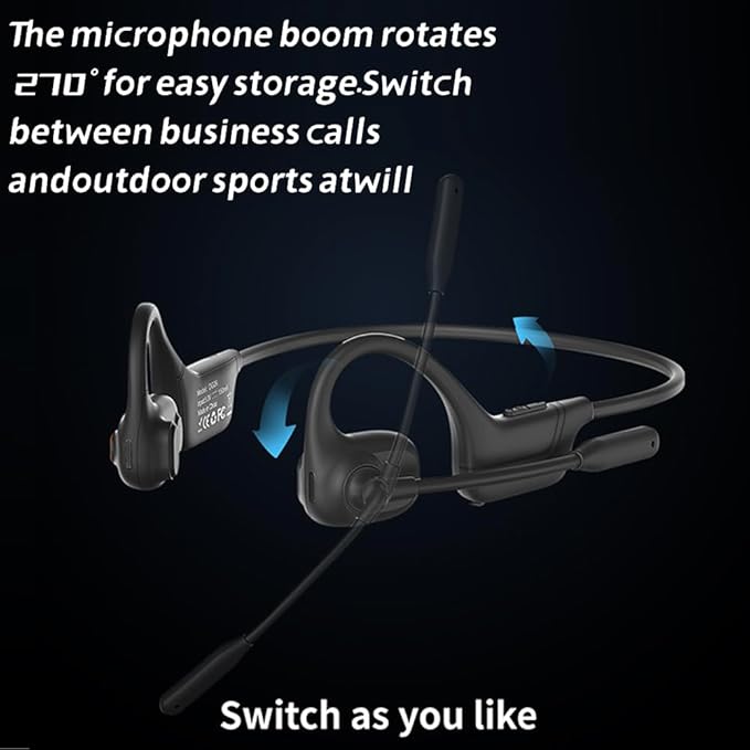AYI Open Ear Air Conduction Bluetooth Headphone Dual Mic Rotatable Boom Mic Active Noise Cancellation IPX5 Waterproof Bluetooth 5.4 Pain-Free Design for Sports Work Outdoor Activities-DG Black