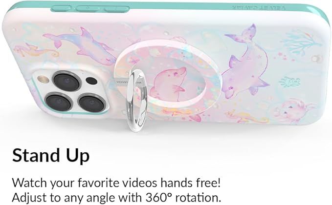 VELVET CAVIAR Compatible with MagSafe Phone Grip - Magnetic Ring Holder with Adjustable Stand - Removable MagSafe Accessories for iPhone 16, 15, 14, 13, 12 (Dolphins)