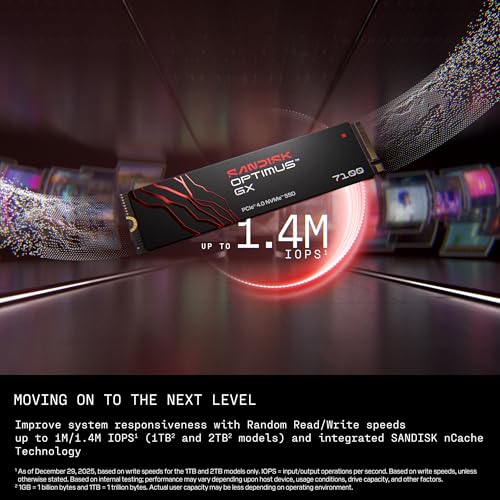 Sandisk 1TB Optimus GX 7100 NVMe SSD, PCIe Gen 4, M.2 2280, Up to 7250 MB/s Read, SDSP71100TAN