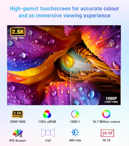 11" 2.5K Touchscreen Portable Monitor, 2560x1600 IPS Display 16:10,USB-C & Mini HDMI, VESA Stand Compatible with Laptops, Desktops, Phones, PS, Mac, Xbox, Switch, and Other Gaming