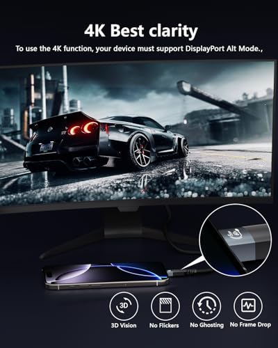 33ft Long USBC Cable,5Gbps Data Transfer,60W Fast Charging,4K@60Hz Video Output,Black Nylon Braided USB C Cable with Gold-Plated Connectors,Compatible with Laptop,Monitor, Docking Station,