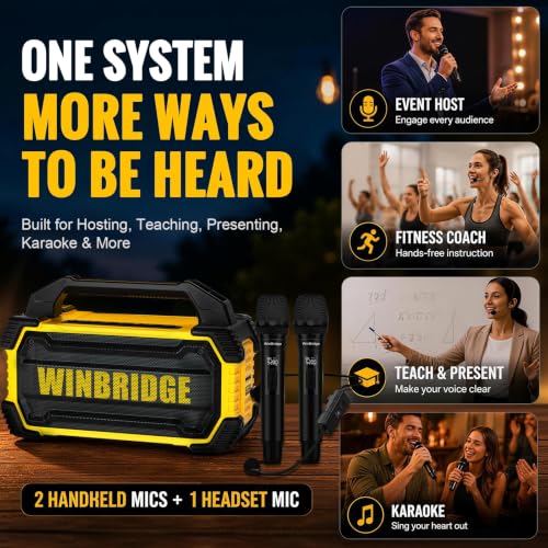 150W Waterproof Portable PA Speaker & Voice Amplifier with Wireless Mics