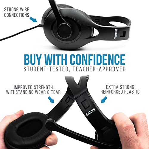Barks Classroom Headphones with Microphone Bulk 10 Pack (Black, 3.5mm)