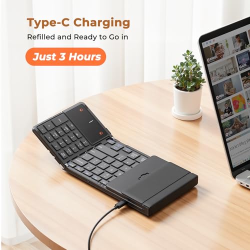 MEETION Foldable Keyboard with Touchpad, Bluetooth Keyboard, Numeric Keypad