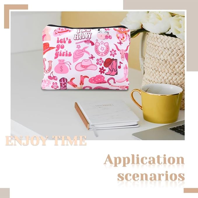 Lets Go Girls cosmetic Bag for Teens Cowgirls Country Girl Birthday Christmas Gifts for Women Girls Friend Bestie Sister Pink Western Makeup Bag Organizer Travel Pouch for Makeup Chargers
