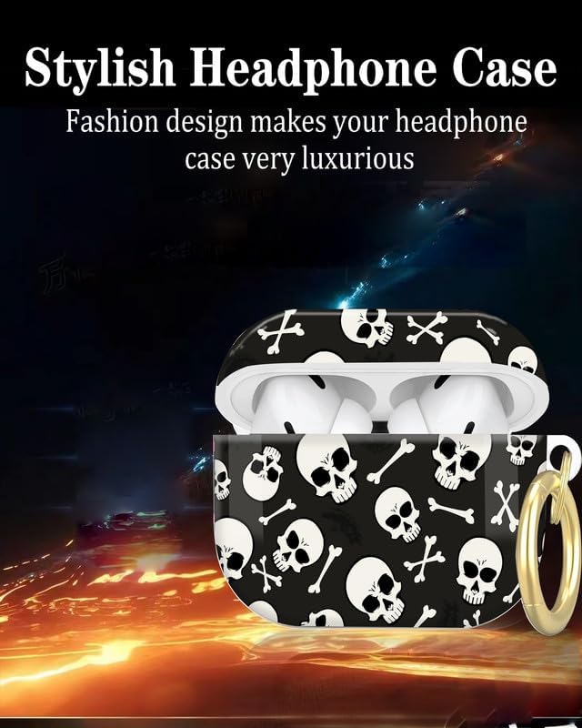 Compatible with AirPod Pro 2nd/1st Generation Case Cover with Key Chain,Full Protective Shockproof Wireless Headphone Case for Airpod Pro 2023/2022/2019(Skulls and Crossbones)