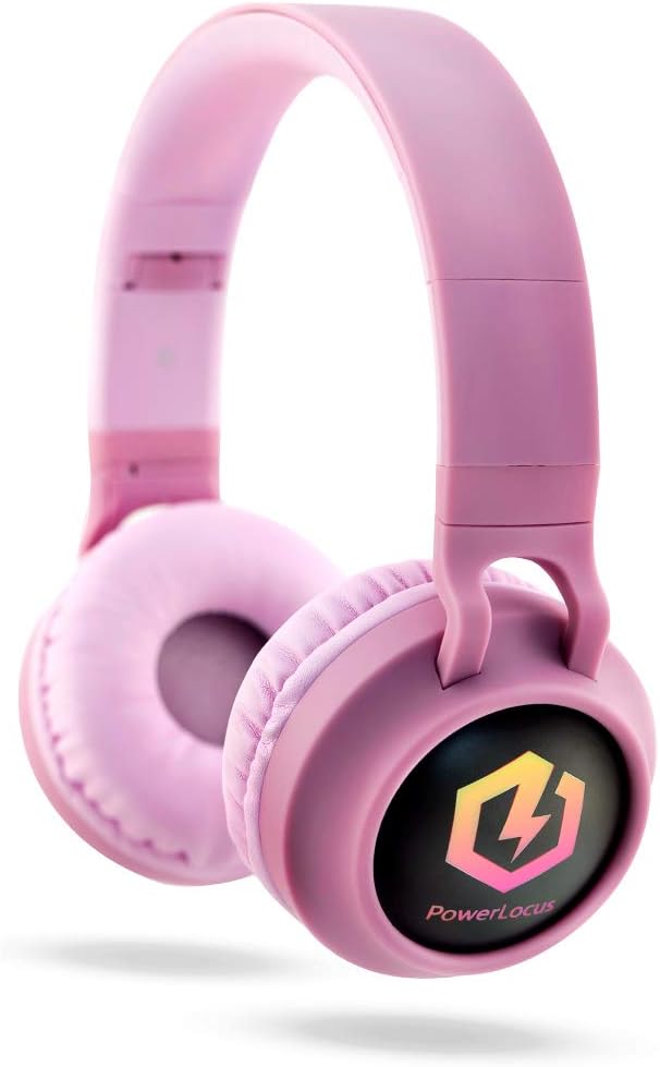 PowerLocus Kids Headphones Wireless, Bluetooth Headphones for Kids Over Ear, LED Lights, 85dB Safe Volume Limit, Foldable, Micro SD Mode, Built-in and Line-in Microphone for Phones,Tablets,Laptop