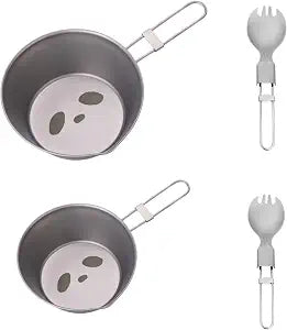 Ultralight Panda Titanium Sierra Cup with Titanium Spoon Set,Camping Cups Camping Cookware for Camping and Backpacking with Foldable Handle(300ml and 500ml)