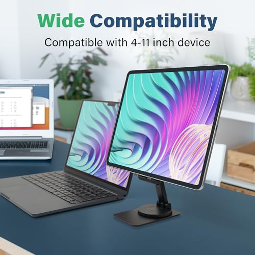 SenseAGE Rotatable Cell Phone Stand, Adjustable Folding Cell Phone Stand for Desk, Home Office Mobile Stand, Desktop Phone Holder, Compatible with iPhone&Smart Phones Accessories (Black)