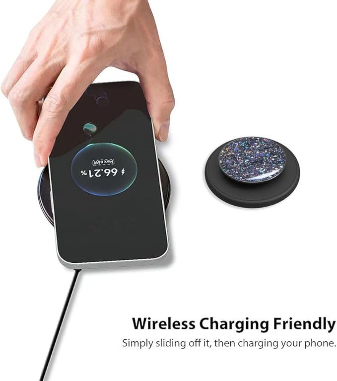 Magnetic Phone Grip Compatible with MagSafe, Magnetic Phone Ring Holder Finger Kickstand Wireless Charging Compatible, Adjustable Phone Rings Gripper Stand for MagSafe iPhone - Black Sparkle