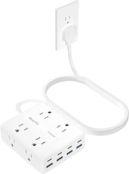 Olcorife Flat Plug Power Strip with 10 FT Extension Cord, 8 Outlets 8 USB Ports(4 USB C), 3 Sided Outlet Extender for Home Office Travel Dorm Room Essentials, White