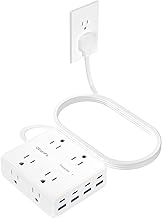 Olcorife Flat Plug Power Strip with 10 FT Extension Cord, 8 Outlets 8 USB Ports(4 USB C), 3 Sided Outlet Extender for Home Office Travel Dorm Room Essentials, White - Image 1